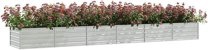 Large Galvanized Steel Raised Garden Bed Silver Rectangular Outdoor Planter for Vegetables Herbs Flowers 189x31.5x17.7 Inch Durable Metal Planter Box