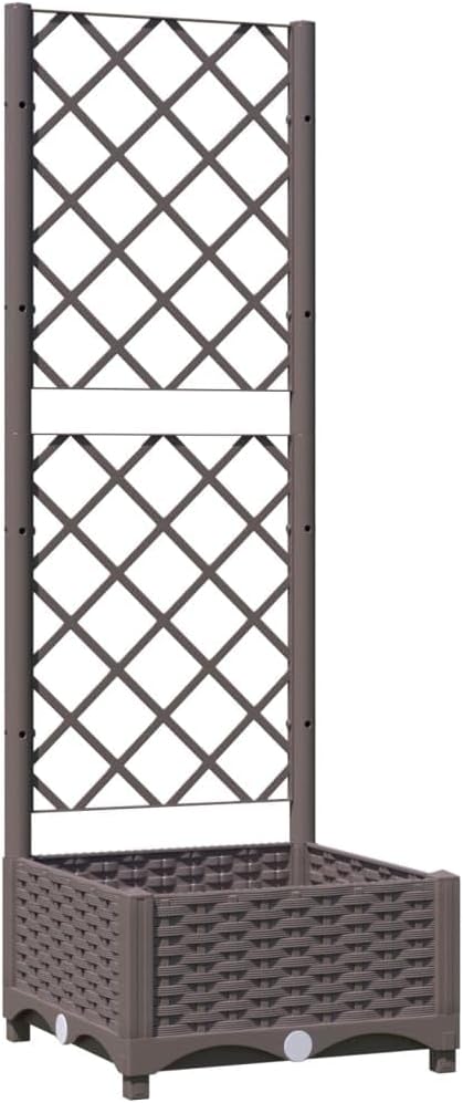 Plastic Garden Planter with Trellis Outdoor Raised Garden Bed Free-Standing Trellis Planter Box for Vine Climbing Plants Flowers Brown 15.7x15.7x47.8 PP-722