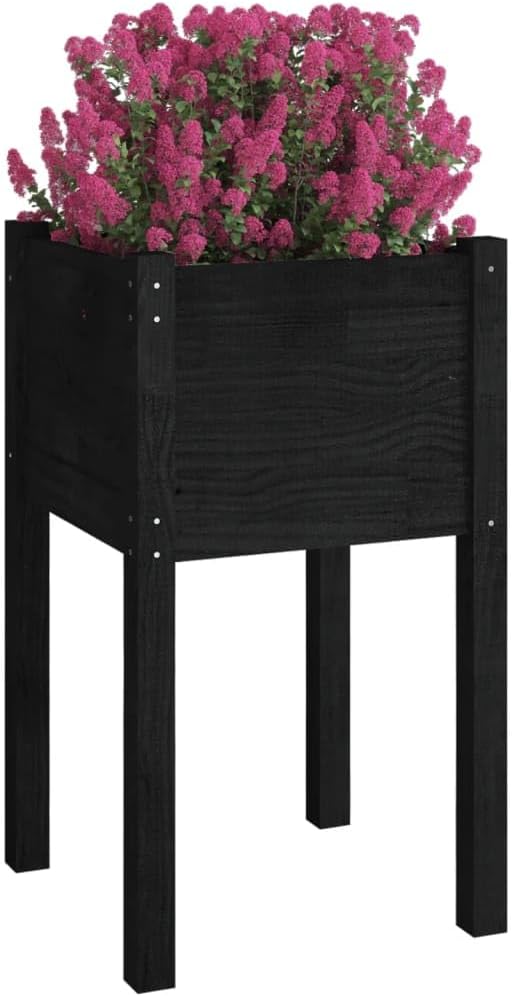Garden PlanterFreestanding PlantersMultifunctional High BedsBalcony Planter BoxPlant Privacy FencePatio Raised Bedsfor VegetablesFlowersHerbsBlack 15.7x15.7x27.6 Solid Wood Pine