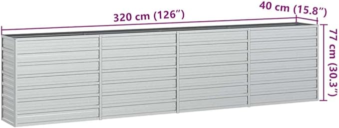 Large Garden Raised Bed Silver Galvanized Steel Planter Box 126x15.7x30.3 inch Outdoor Rectangular Raised Beds for Gardening Vegetables Flowers