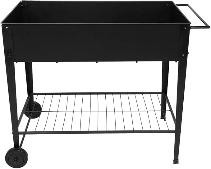 VINGLI Large Metal Raised Garden Bed Planter Box with Legs and Wheels Outdoor Elevated Mobile Garden Bed for Vegetables Fruits and Flowers Ergonomic Patio Metal Planter (40 L x 19 W x 32 H)
