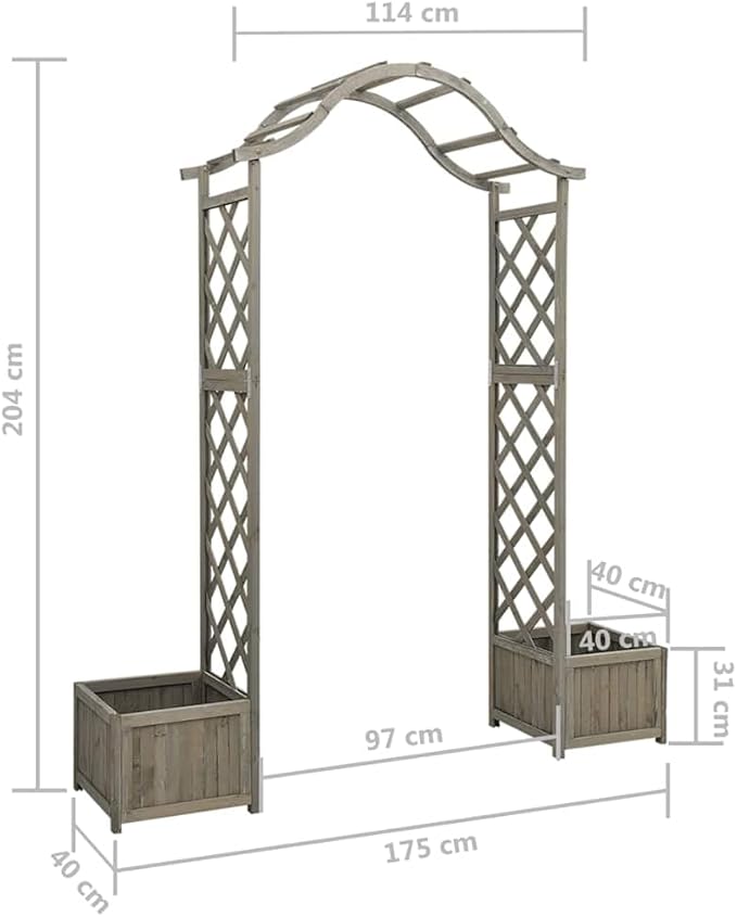 Wooden Garden Pergola with Planter Solid Firwood Planter with Trellis Outdoor Raised Garden Bed for Plants Hanging Flower Baskets Gray-161