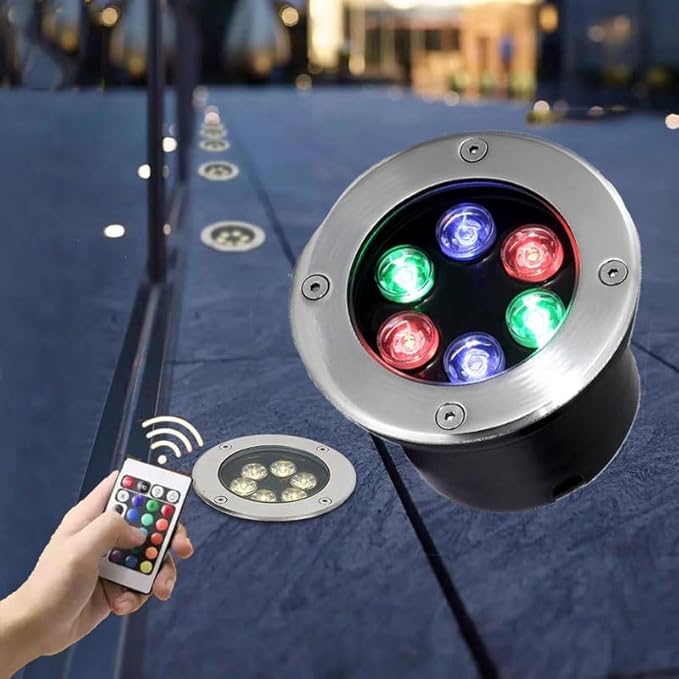 RGB Outdoor Recessed Spotlight - Landscape Lights 6W Color Changing Garden Spotlights with Remote Control IP67 Waterproof LED Recessed Floor Spotlight Round Buried Outdoor Spotlights(6W(24V))