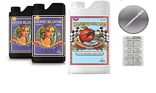 Advanced Nutrients Sensi Bloom A and B 4 Liter with Overdrive 4 Liter Bundle with Conversion Chart and 3mL Pipette