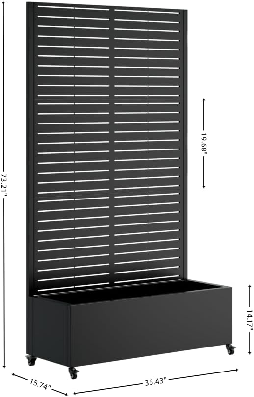 Mobile Metal Planter Box w/Trellis - 4-Wheel Raised Garden Bed Adjustable Privacy Screen for Climbing Plants &amp Vegetables Patio/Deck Planter with Frame