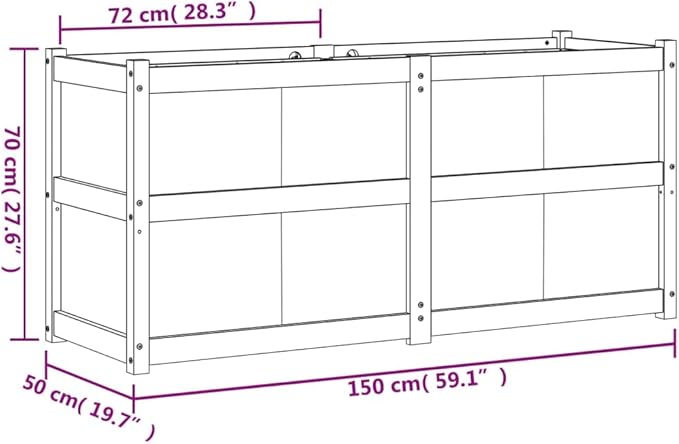 Garden Galvanized Planter for Raised Bed Patio Walls - Solid Pine Wood Welded Fencing Landscape - Brown (59.1x19.7x27.6 in)