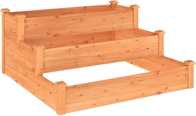 Wooden Garden Raised Bed with Stair-Step Design 3 Tier Wooden Raised Garden Bed Outdoor Elevated Flower Planter Box Outdoor Planting Container Brown 47.2x47.2x22 Solid Wood Fir