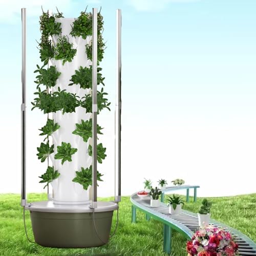 Hydroponic Tower Gardening System Kit with LED Grow Lights Automatic Timer Indoor/Outdoor Use 20-36 Plant Sites 7-Layer Vertical Growing Solution for Vegetables