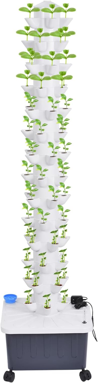 14-Layer Hydroponics Growing System Kit 70 Slots Aeroponic Tower Garden System with 20L Water Tank and Pump Indoor Outdoor Space-Saving Gardening Equipment for Home Balcony &amp Patio (110V)