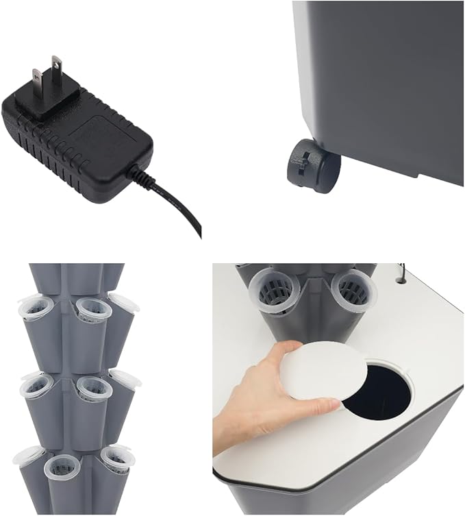 Vertical Hydroponics Growing Kit Modular Hydroponic Tower with Water Pump &amp Timer Function Mobile Hydroponic Growing Kit for Leafy Vegetables Strawberries &amp Chilies (Grey 10 Layer-50 Plant)