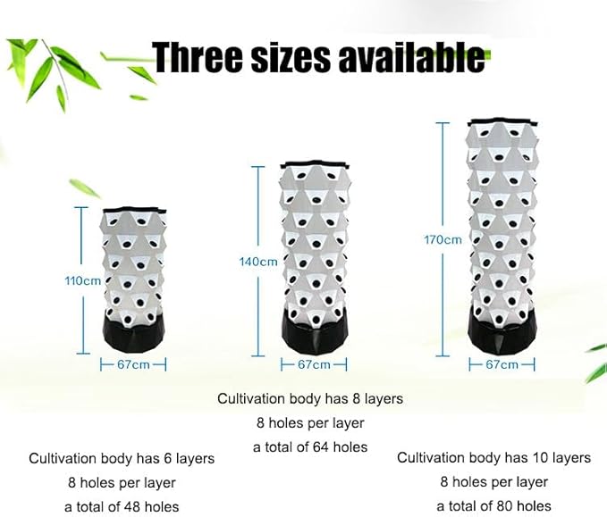 Hydroponics Tower Garden Hydroponic Growing Sys-tem Vertical Tower Indoor Hydroponic Growing Sys-tem for Herbs Fruits and Vegetables 48/64/80 Growing PointsWhite-64holes