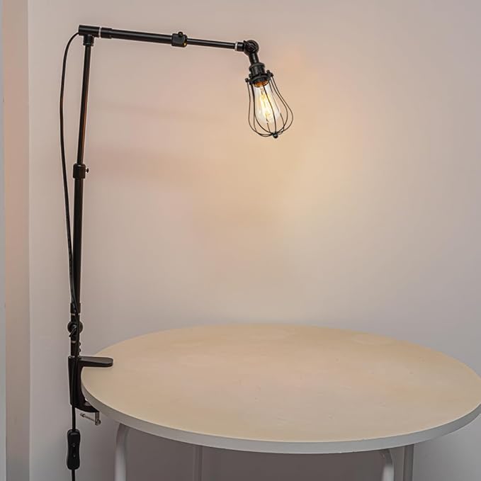 15Ft Timer Switch Cord Clip Mount Plant Growing Stand Socket Light Adjustable Length Black Cage Shade for Indoor Shelf Or Table Plants (No Bulb)