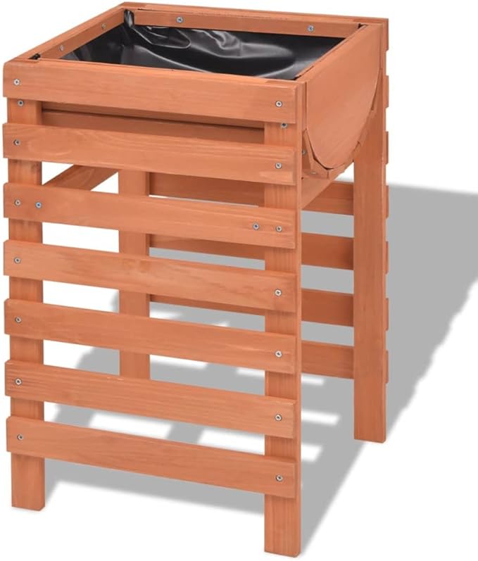 Beige Solid Chinese Fir Wood Planter 15x15x23.6 Rectangular Indoor Outdoor Garden Planter Box Raised Bed for Plants