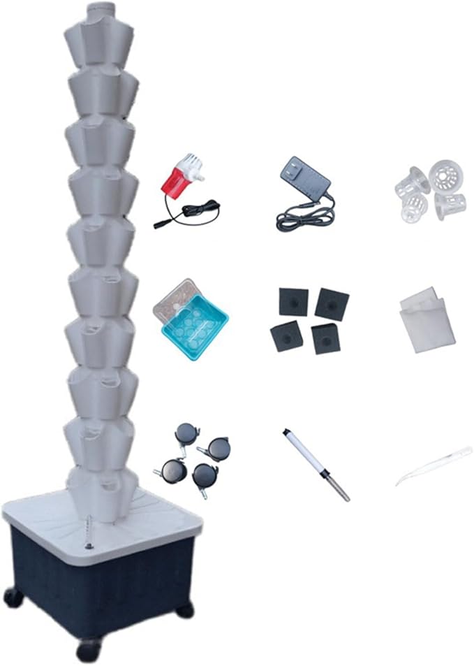 Hydroponic TowerVertical Hydroponics Garden Grow TowerSoilless Cultivation Vertical Hydroponic Garden TowerMulti-Layer Planting Tower Equipment White-10-layer