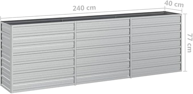 Garden Raised Planter Raised bedsGalvanized PlanterFlower BedTroughMetal PlanterRaised Garden BedBed 94.5x15.7x30.3 Galvanized Steel Silver