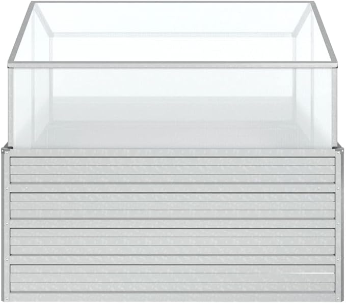 Outdoor Garden Raised Bed with Greenhouse Silver 39.4 x 39.4 x 33.5