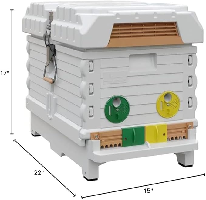 Apimaye Insulated 7 Frame Langstroth Nucleus Assembled Bee Hive Set with Plastic Core Frames &amp Foundations (White Hive with Core Frames &amp Foundations)