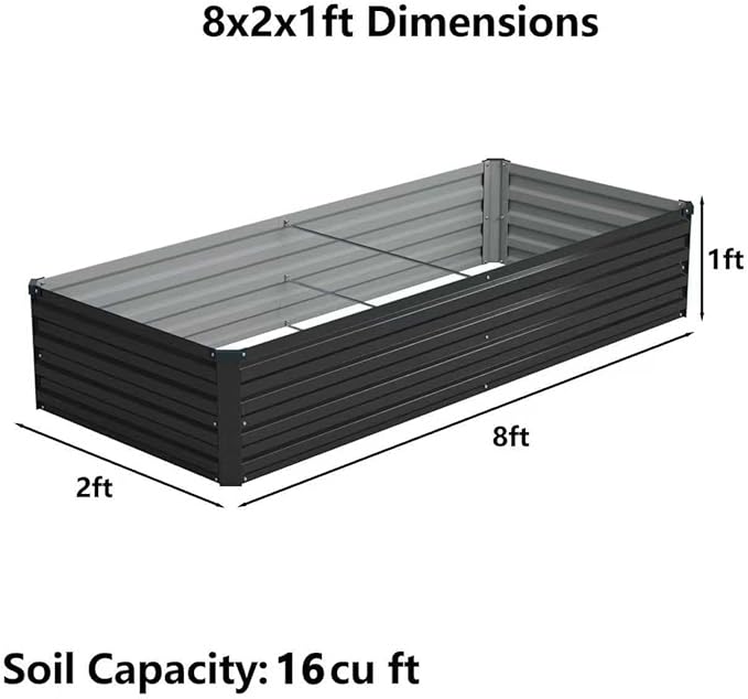 8x2x1ft(2 Pack) Galvanized Raised Garden BedOutdoor Planter Box Metal Patio Kit Planting Bed for Vegetables Flowers HerbBlack