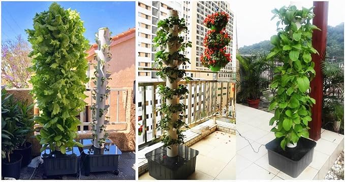 15 Floors 45 Holes Hydroponics Tower Aquaponics Grow Garden Tower Aeroponics Growing Kit for Fruits and Vegetables with Hydrating Pump