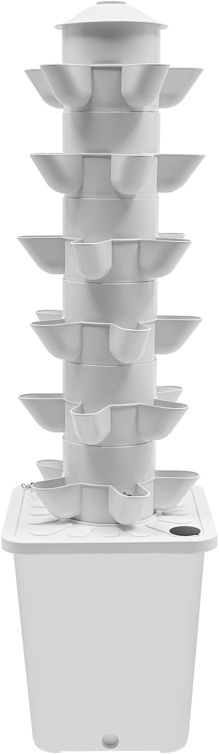 Hydroponics Vertical Growing Kit 6 Tier 30 Plant Indoor Garden System with LED Grow Lights and Automatic Water Pump Soilless Planter for Herbs Vegetables Strawberries (White)