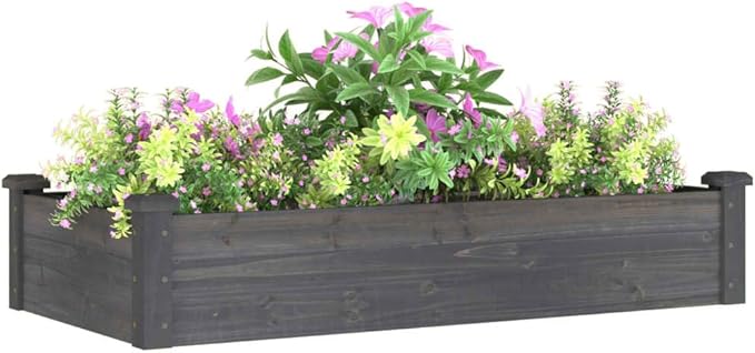 YAFF Garden Raised Bed Grey Solid fir WoodNon-Woven Fabric MediumPots &amp Planters-364291