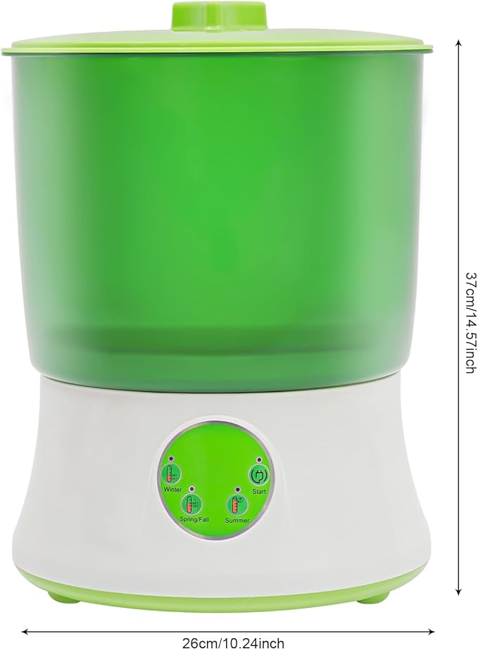 Bean Sprouts Machine 20W 2-Layer Intelligent Automatic Bean Sprouts Maker with 3 Seasonal Modes Bean Sprouts Growing Kit Large Capacity Bean Sprouts Maker Green