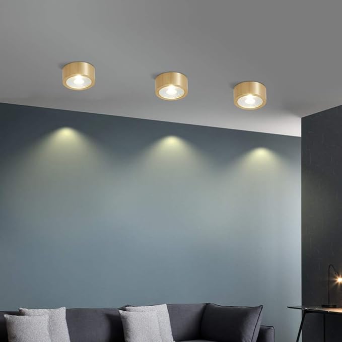 All Copper Ming Mounted Downlight Led Ceiling Light Gold Ultra-Thin Round Free Opening Small Ceiling Spotlights Nordic Aisle Porch Lights Warm Light White Light Natural Light High Brightness