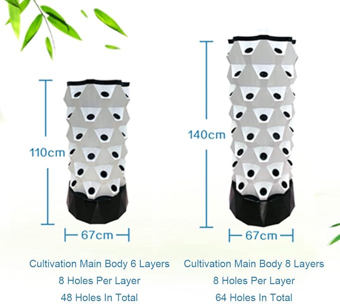 Hydroponics Tower Aquaponics Grow System Aeroponics Growing Kit for Fruits and Vegetables with Hydrating Pump Timer Adapter Seeding Bed &amp Net Pots 64holes