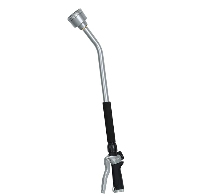 RESTMO Long Watering Wand 24 Inches Gentle Soft Full Shower Sprayer Wand with Flow Control Heavy Duty Metal Hose Wand for Hanging Baskets Shrubs Plants Flowers Garden and Lawn Black