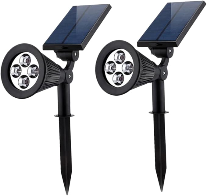 HOMSFOU 2 Pcs Waterproof Solar Spotlights 4 RGB LEDs Outdoor Garden Landscape Lamp for Lawn and Patio Decoration Ground Connector Design