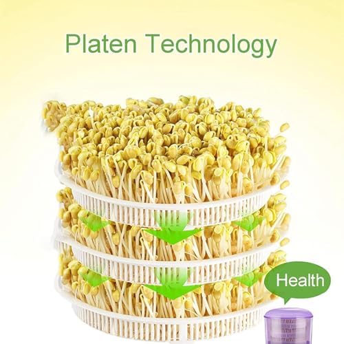 3-Layer Bean Sprouts Machine with PTC Temperature Control 360° Sprinkler Seed Germination Kit for Bean Seeds &amp Cereal Sprouting (No Pressure Plate)