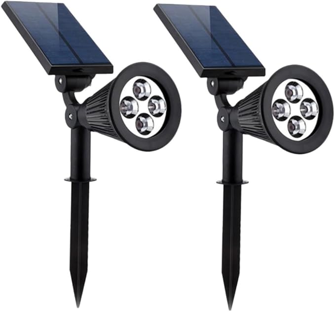 NUOBESTY 2 Pcs Solar Spotlights Waterproof RGB LED Landscape Lamp for Outdoor Lawn Garden Lights Ground Connector Design 4 LED Lighting for Patio and Pathway