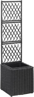 Trellis Raised Bed Planter Raised bedsGalvanized PlanterFlower BedTroughMetal PlanterRaised Garden Bedwith 1 Pot 11.8x11.8x42.1 Poly Rattan Black