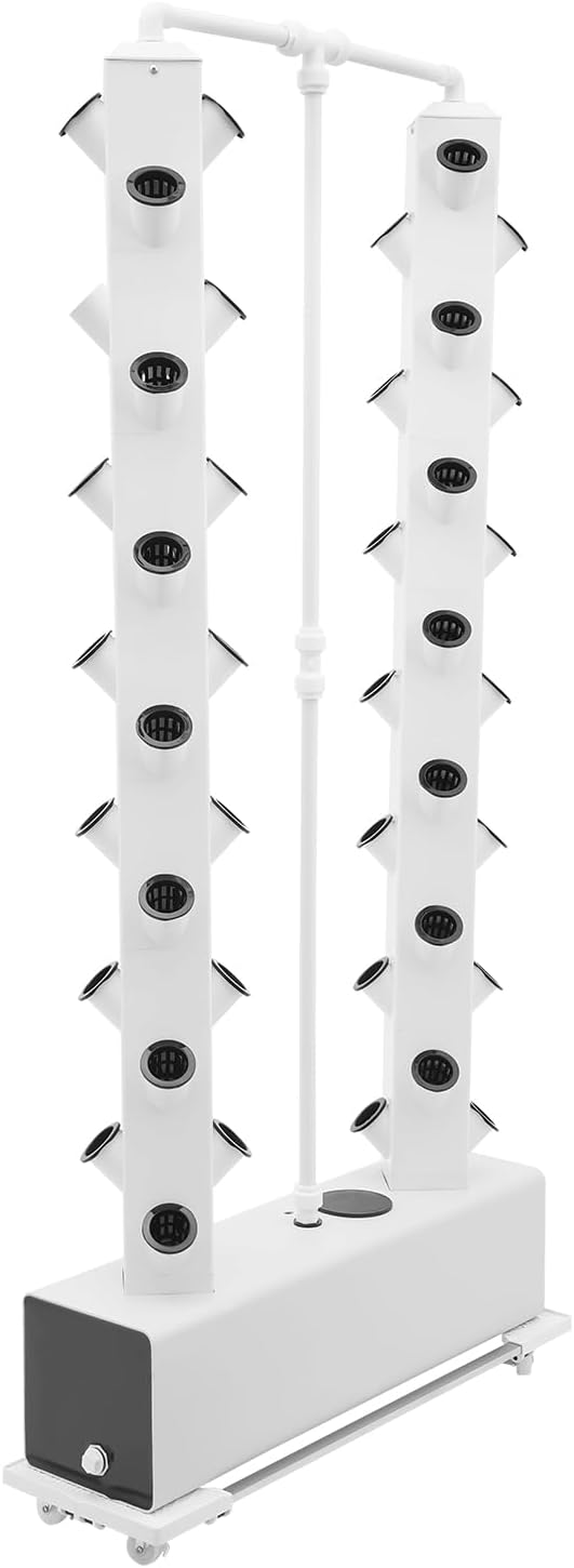 Hydroponics Growing System Kit56 Pods Vertical Indoor Garden Planter Germination Kit Indoor Herb Garden with Wheels Plant Germination Kit for Vegetable Fruit (White 56pods)