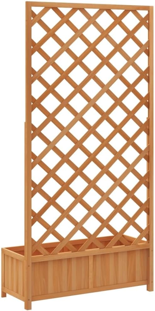 Raised Planter Box with Trellis 35.4 x 13.8 x 70.9 in Solid Fir Wood Vertical Elevated Garden Bed Rustic Brown Patio Flower Bed for Balcony Outdoor Yard
