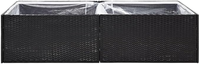 61.8x61.8 Black PE Rattan Large Outdoor Garden Planter Box with Steel Frame Modern Rectangle Patio Raised Bed for Flowers Herbs Tomatoes Balcony &amp Terrace Use