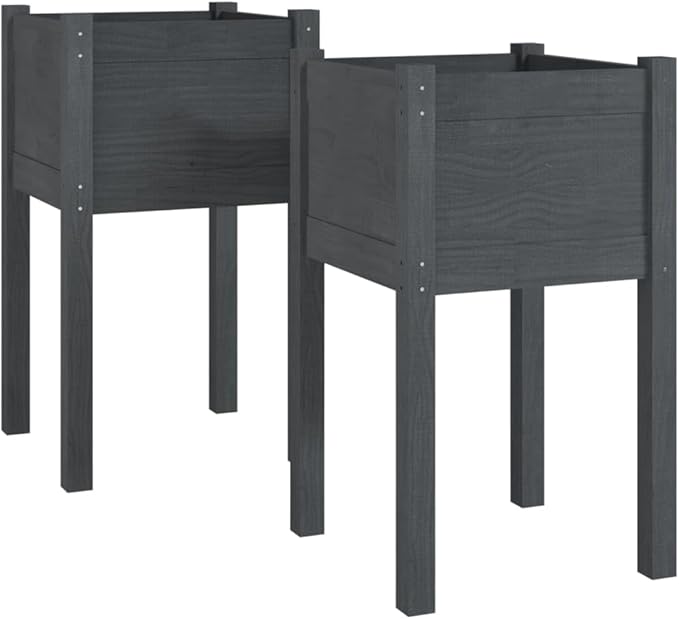 Garden PlantersFreestanding PlantersMultifunctional High BedsBalcony Planter BoxPlant Privacy FencePatio Raised Bedsfor VegetablesFlowersHerbs2 pcs Gray 15.7x15.7x27.6 Solid Wood Pine