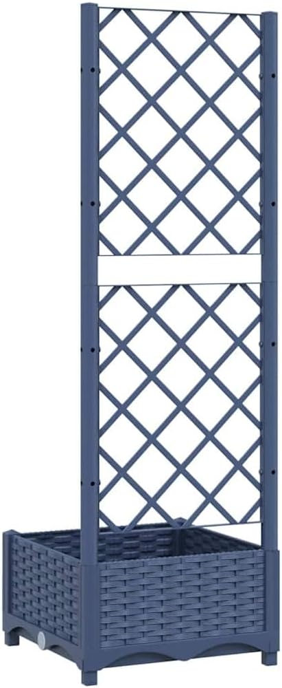 Blue-Grey Garden Planter w/Trellis 15.7x15.7x47.8 in Large Polypropylene Raised Planter for Patio Balcony &amp Terrace