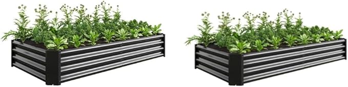 Set of 2 Raised Garden Bed Outdoor 6×3×1ft Metal Raised Rectangle Planter Beds for Plants Vegetables and Flowers - Black
