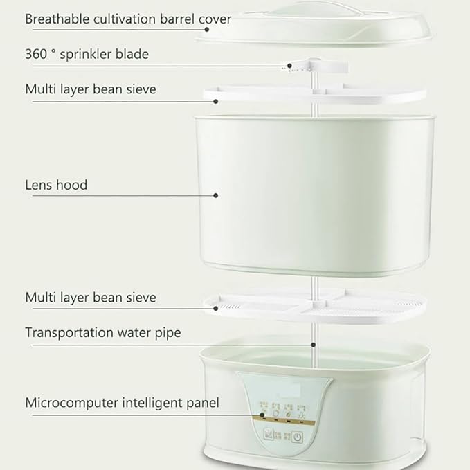 Automatic Bean Sprouts Maker360° Rotary Sprinkler Thermostatic Incubator Germinator 2 Layer Sprouting Seedling Tools