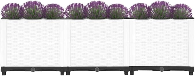 YAFF Rectangular Raised Garden Bed in White with Basketweave Pattern - Polypropylene Planter Box for Indoor or Outdoor Use 47.2 x 15.7 x 15.0 in