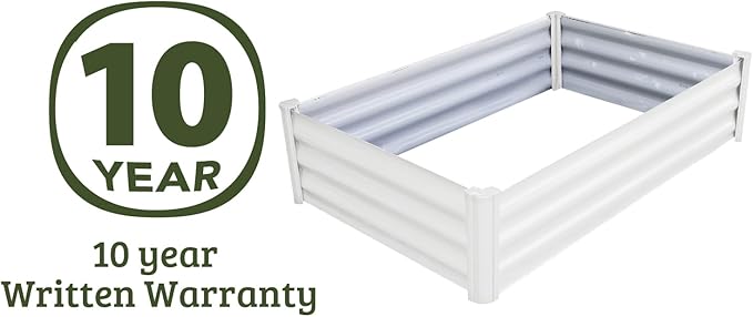 ABSCO The Organic Garden Co. Premium Galvanized DIY 4' x 3' Rectangle Garden Bed with Easy Assembly Superior Drainage Surfmist White Steel Metal Planter Box 12 Walls for All Plants