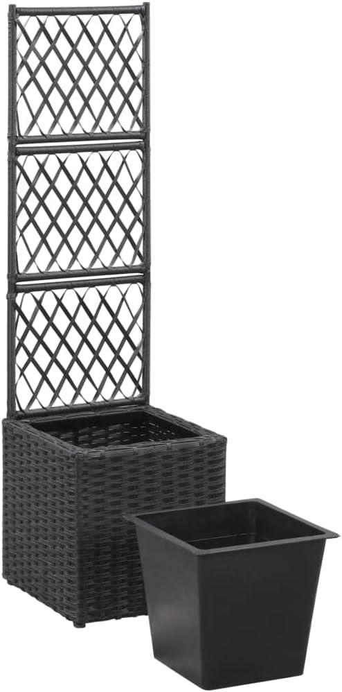 Outdoor Garden Box Patio Raised Bed Backyard Planter Box for Growing Vegetables Fruits and Herb Fields Trellis Raised Bed with 1 Pot 11.8x11.8x42.1 Poly Rattan Black