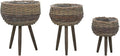 Brown Wicker Planter Set of 3 - Large Medium Small Garden Basket Galvanized Steel Fencing for Patio Raised Bed &amp Landscape - vidaXL