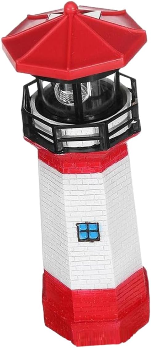 BESPORTBLE Led Solar Revolving Light Creative Resin Rotary Lighthouse Outdoor Garden Decor Energy-Saving Solar Lamp for Lawns Walkways and Courtyards Red White