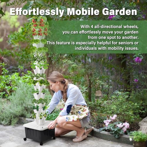 Hydroponics Growing Tower - Vertical Hydroponic System for Indoor and Outdoor Gardens 10-Layer Design with 50 Slots for Vegetables and Fruits Includes Silent Pump