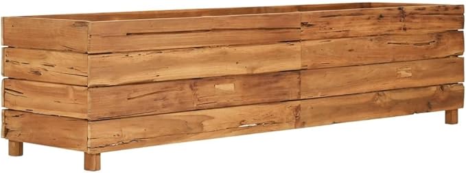 Raised Garden Bed Recycled Teak Wood Steel Box Large Outdoor Planter for Herbs Vegetables &amp Flower Pots Planting in Balcony Garden Patio