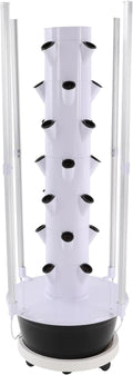 28-Plant Hydroponic Growing Tower – Indoor Vertical Garden Kit with LED Grow Lights 7.92 Gal Water Tank 6-Preset Timer &amp Wheels (20.86 x 53.54 in) for Herbs/Veggies/Flowers (Black Tank)