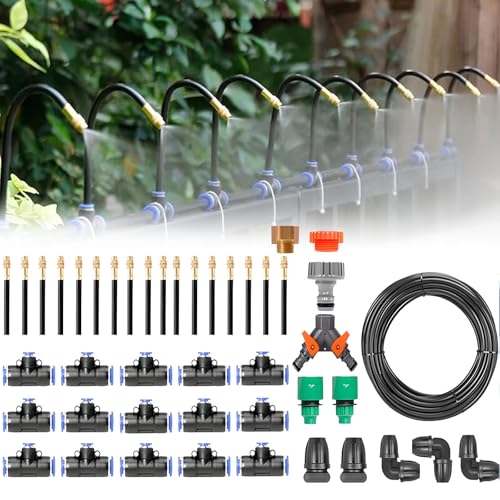 Automatic Drip Irrigation Kit 20-50m Smart Timer &amp 360° Mist Nozzles Efficient Garden Watering System for Plants and Lawn Care 20m/65.6ft with Timer Included