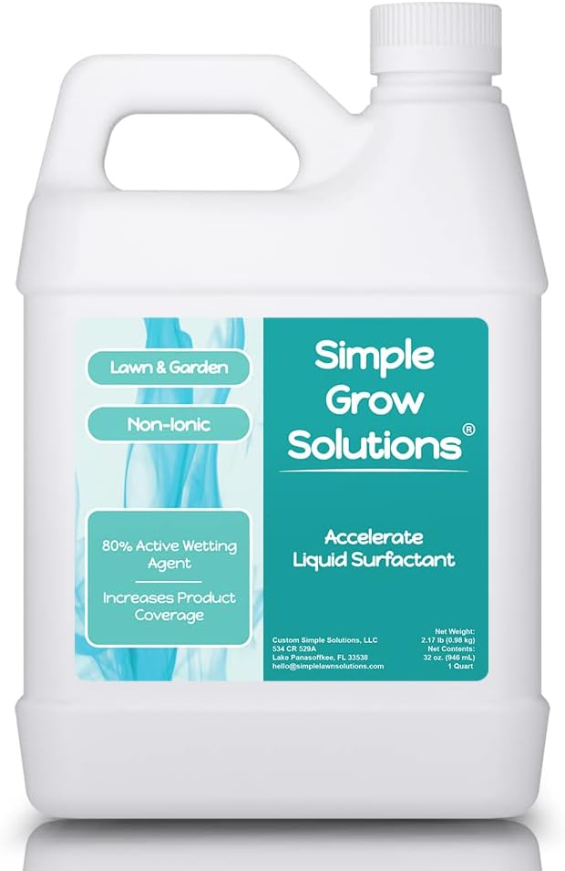 Liquid Surfactant Non-Ionic - Accelerate Performance &amp Effectiveness of Foliar Fertilizer and Other Lawn &amp Garden Solutions - Better Wetting Sticking &amp Absorption - 32 Ounce - Simple Gro